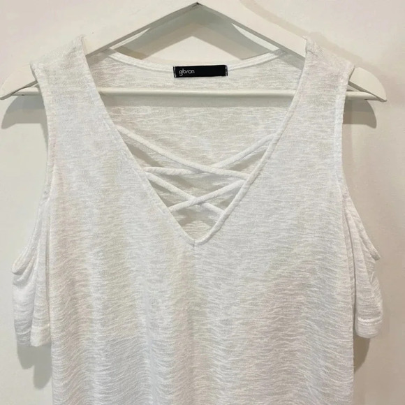 Gibson Sheer Cold-Shoulder Snow White Knit Tank Top Size M - Picture 5 of 16